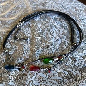 CHICO’S 24” +4” ext. 4 strand necklace w/red, blue, gr. teardrops. $27